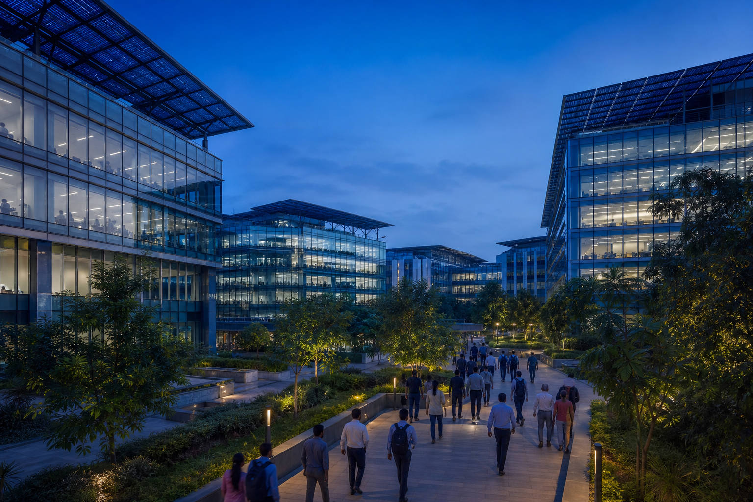 Infosys makes decarbonisation memorable because it looks like daily operations changing across a campus, not a poster in